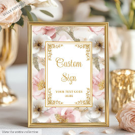 Chic stoffige roze bloemen en gouden bruiloft 8x10 poster
