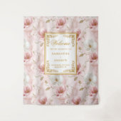 Chic stoffige roze ivoor bloemen gouden bruiloft b wandkleed (Voorkant)