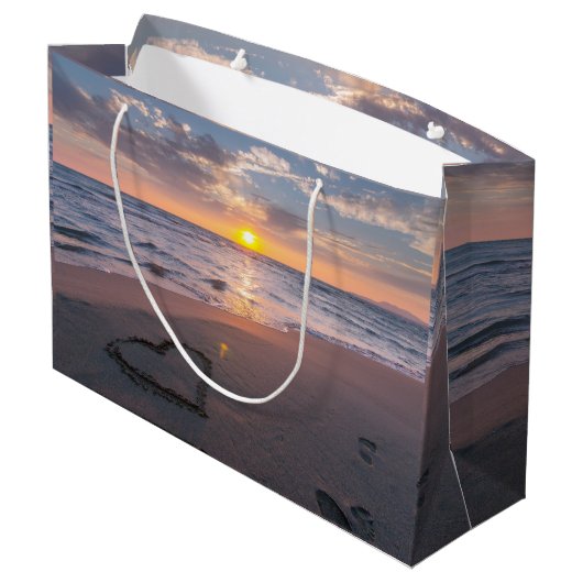 Chic strand zonsondergang hart in zand groot cadeauzakje (Achterkant Gekanteld)