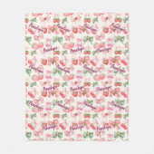 chic strawberries coquette bow repeating name pink fleece deken (Voorkant)