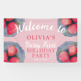 Chic Strawberry Red & Pink 1st Birthday  Spandoek