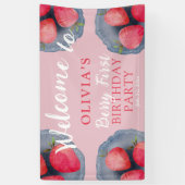 Chic Strawberry Red & Pink 1st Birthday  Spandoek (Verticaal)