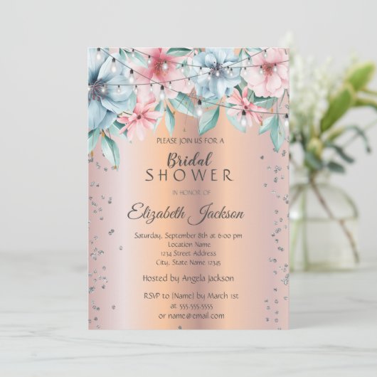 Chic String Lights, Diamonds Floral Vrijgezellenfe Kaart (Staand voorkant)