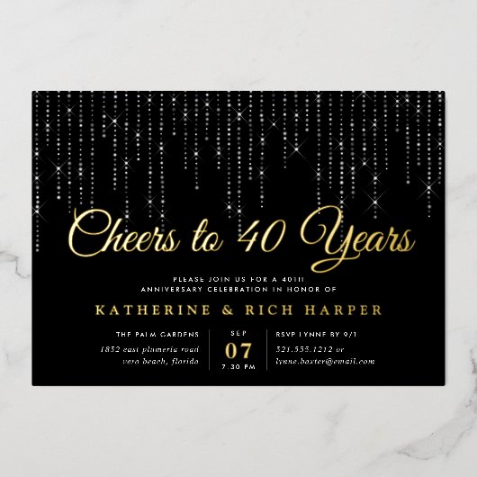 Chic String Lights elk jaar Jubileum Party Folie Uitnodiging (Voorkant)