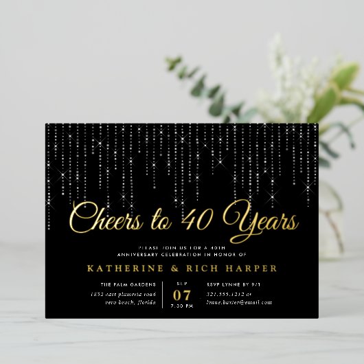 Chic String Lights elk jaar Jubileum Party Folie Uitnodiging (Staand Voorkant)