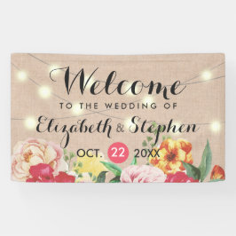 Chic String Lights en Linen Floral Wedding Banner