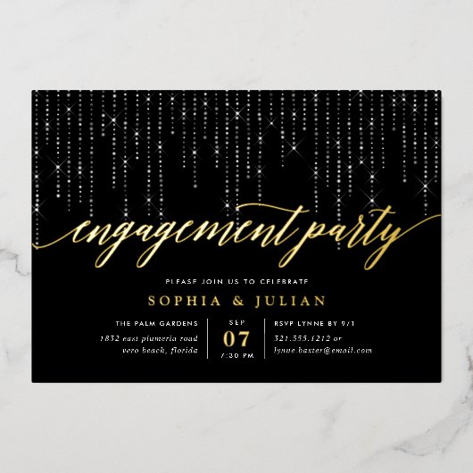 Chic String Lights Engagement Party Folie Uitnodiging (Voorkant)
