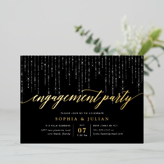 Chic String Lights Engagement Party Folie Uitnodiging (Staand Voorkant)