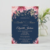 Chic String Lights Floral Navy Blue Vrijgezellenfe Kaart (Staand voorkant)