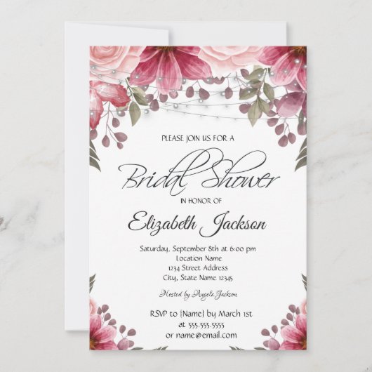 Chic String Lights Floral Vrijgezellenfeest Kaart (Voorkant)