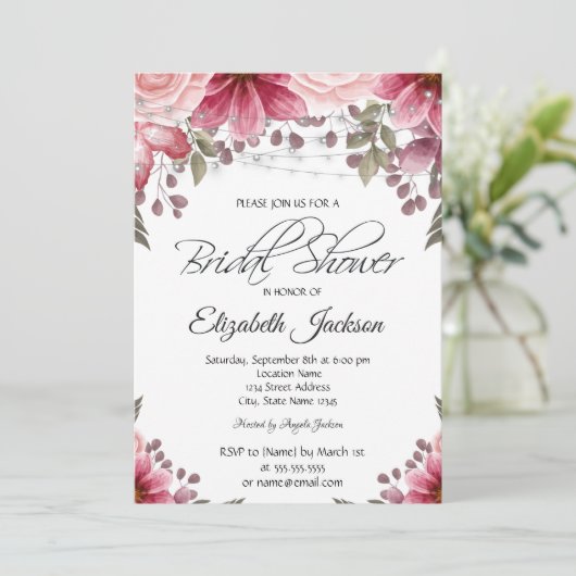 Chic String Lights Floral Vrijgezellenfeest Kaart (Staand voorkant)