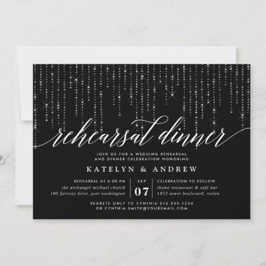 Chic String Lights Rehearsal Dinner Invitation Kaart (Voorkant)