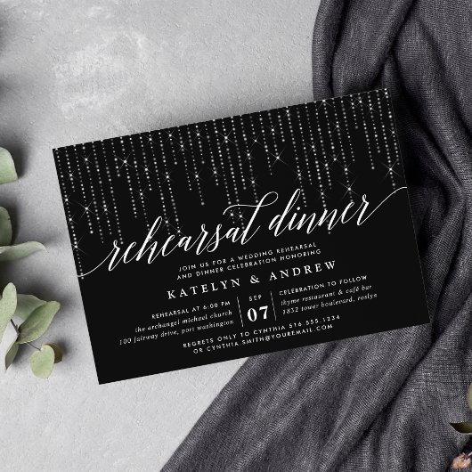 Chic String Lights Rehearsal Dinner Invitation Kaart