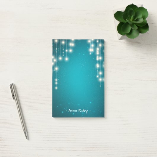 Chic String Lights Turquoise Blue Glitter Sparkle Post-it® Notes (Kantoor)