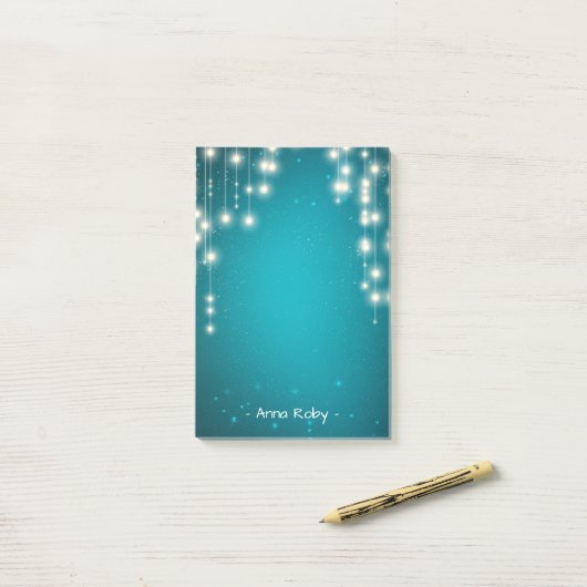 Chic String Lights Turquoise Blue Glitter Sparkle Post-it® Notes (Op bureau)