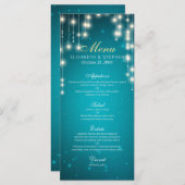 Chic String Lights Turquoise Glitter Wedding Menu (Voorkant / Achterkant)