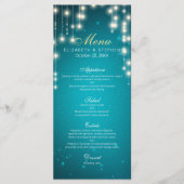 Chic String Lights Turquoise Glitter Wedding Menu (Voorkant)