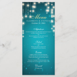 Chic String Lights Turquoise Glitter Wedding Menu