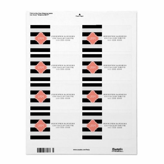 Chic Stripe en drie monogram Etiket (Full Sheet)
