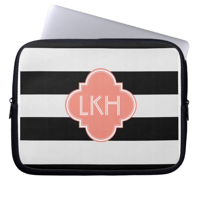 Chic Stripe en drie monogram Laptop Sleeve (Voorkant)