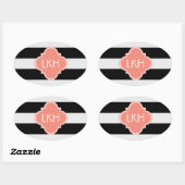 Chic Stripe en drie monogram Ovale Sticker (Vel)