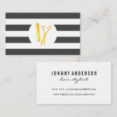 Chic Stripe Pattern Golden Scissors Comb Visitekaartje (Voorkant / Achterkant)