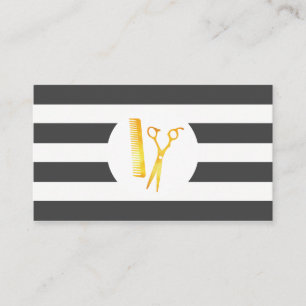 Chic Stripe Pattern Golden Scissors Comb Visitekaartje