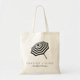 Chic Striped Beach Umbrella Logo Tote Bag