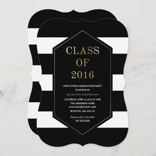 Chic Stripes Afstuderen Uitnodiging (Voorkant / Achterkant)