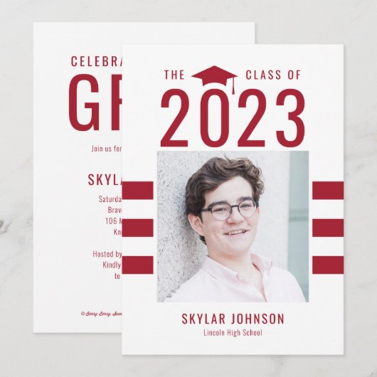 Chic Stripes EDITABLE COLOR Afstuderen Kaart (Voorkant / Achterkant)