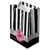 Chic Stripes en Gerber Daisy Gift Bag Medium Cadeauzakje (Voorkant Gekanteld)