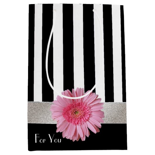 Chic Stripes en Gerber Daisy Gift Bag Medium Cadeauzakje (Voorkant)