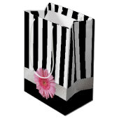 Chic Stripes en Gerber Daisy Gift Bag Medium Cadeauzakje (Achterkant Gekanteld)