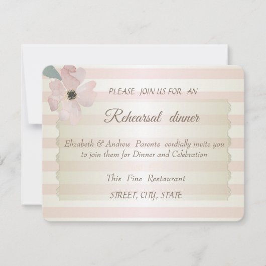 Chic Stripes Flower,Wedding Rehearsal Dinner Kaart (Voorkant)