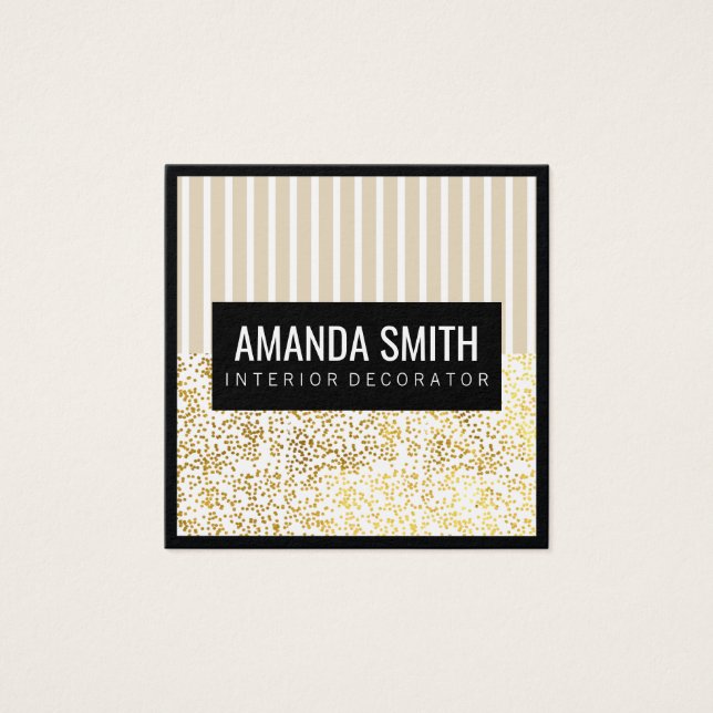 Chic Stripes Gold Dotted Pattern Vierkante Visitekaartjes (Voorkant)