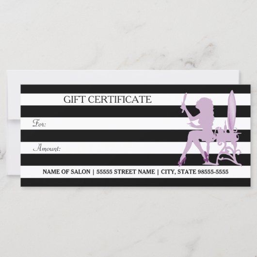 Chic Stripes Paars Girl Salon Gift Certificate (Voorkant)