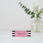Chic Stripes Roze Black White Makeup Artist Mini Visitekaartje (Staand voorkant)