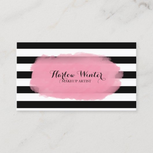 Chic Stripes Roze Black White Makeup Artist Visitekaartje (Voorkant)