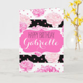 Chic Stripes Roze Bloemen Waterverf Happy Birthday Kaart (Gele Bloem)
