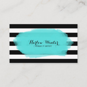 Chic Stripes Turquoise Black White Makeup Artist Visitekaartje