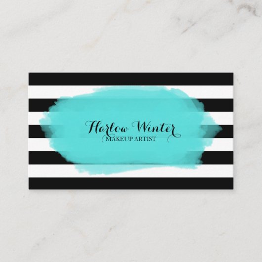 Chic Stripes Turquoise Black White Makeup Artist Visitekaartje (Voorkant)
