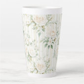 Chic Stripes White Floral Romantic Wedding Latte Mok (Voorkant)