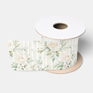 Chic Stripes Witte Bloemen Romantische Huwelijk Satijnen Lint