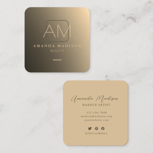 Chic Stunning Faux Golden Monogram Vierkante Visitekaartje (Voorkant / Achterkant)