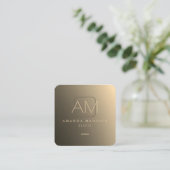 Chic Stunning Faux Golden Monogram Vierkante Visitekaartje (Staand voorkant)