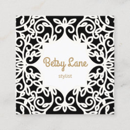 Chic Stylish Black en White Swirls Vierkante Visitekaartje