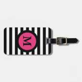CHIC & STYLISH_BLACK/WHITE STRIPES & PINK CENTER BAGAGELABEL (Voorkant horizontaal)