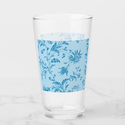 Chic Stylish Blue Floral Damask Pattern Tall Drink Glas (Achterkant)