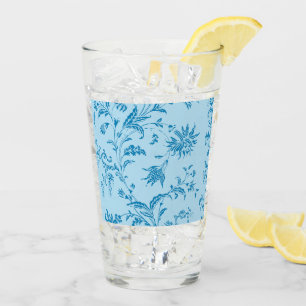 Chic Stylish Blue Floral Damask Pattern Tall Drink Glas