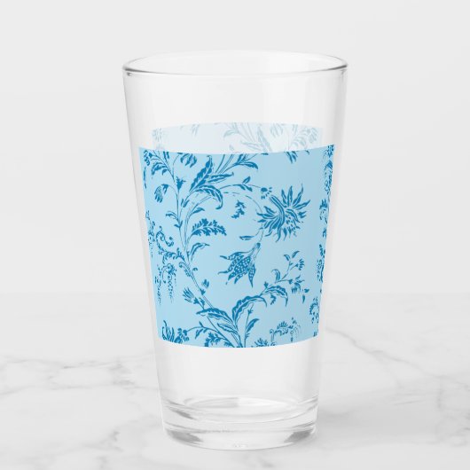 Chic Stylish Blue Floral Damask Pattern Tall Drink Glas (Voorkant)